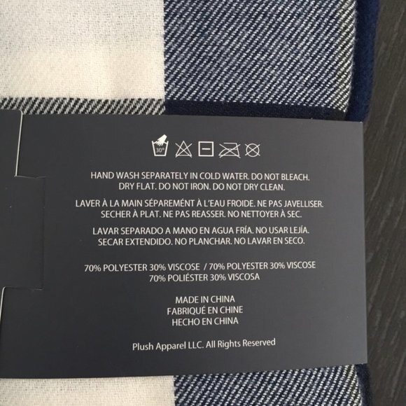 Plush Ultra Soft Fringe Scarf Plaid Navy / White - Picture 6 of 6